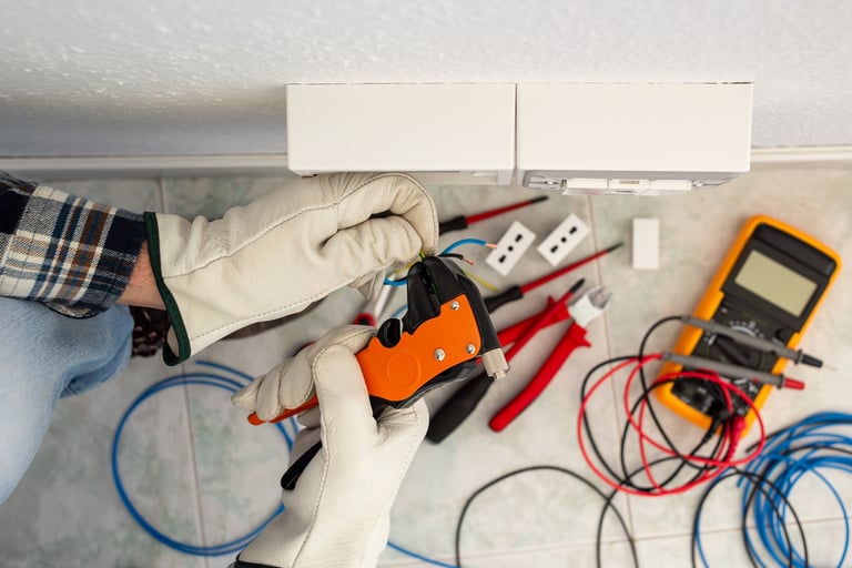 Electrician with wire stripper