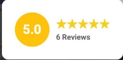 5.0 star rating with 6 reviews, displayed with yellow circle and five gold stars